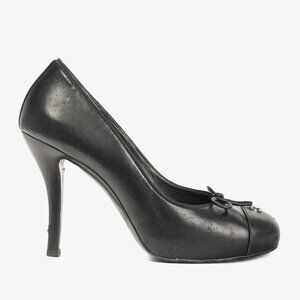 Chanel Black Leather CC-Cap-Toe Bow Pumps